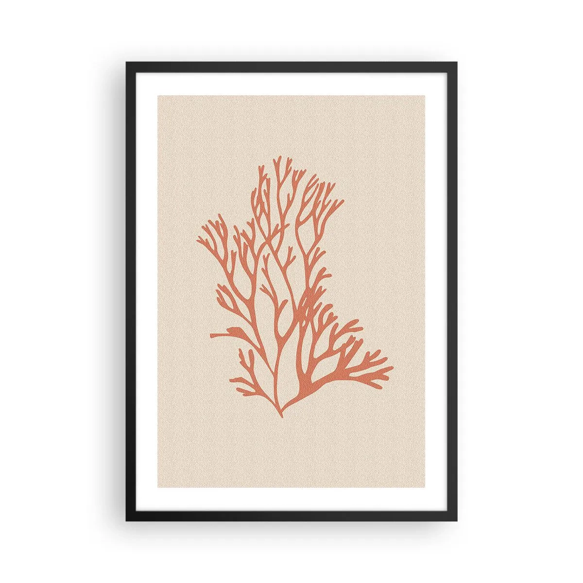 Plakat w czarnej ramie - Delikatna ilustracja koralowca na jasnym tle - 50x70cm - Koralowy filigran - Nowoczesna dekoracja ścienna do salonu i sypialni ARTTOR