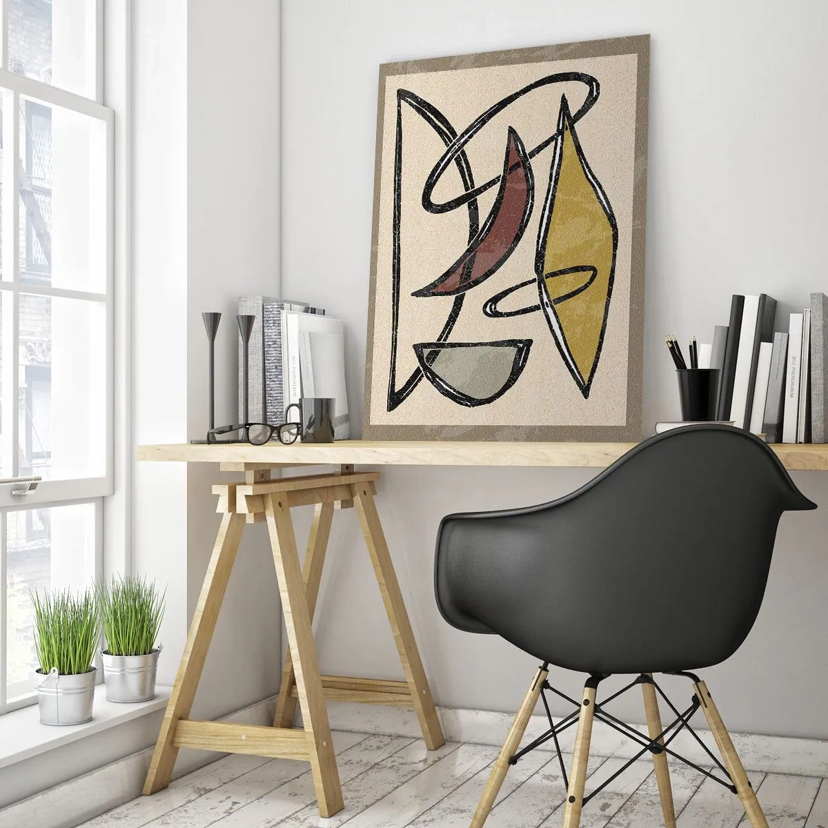 Obraz na szkle - Geometryczna abstrakcja w żółci i czerwieni - 50x70cm - Piony i poziomy - Nowoczesna dekoracja ścienna do salonu, kuchni i sypialni ARTTOR