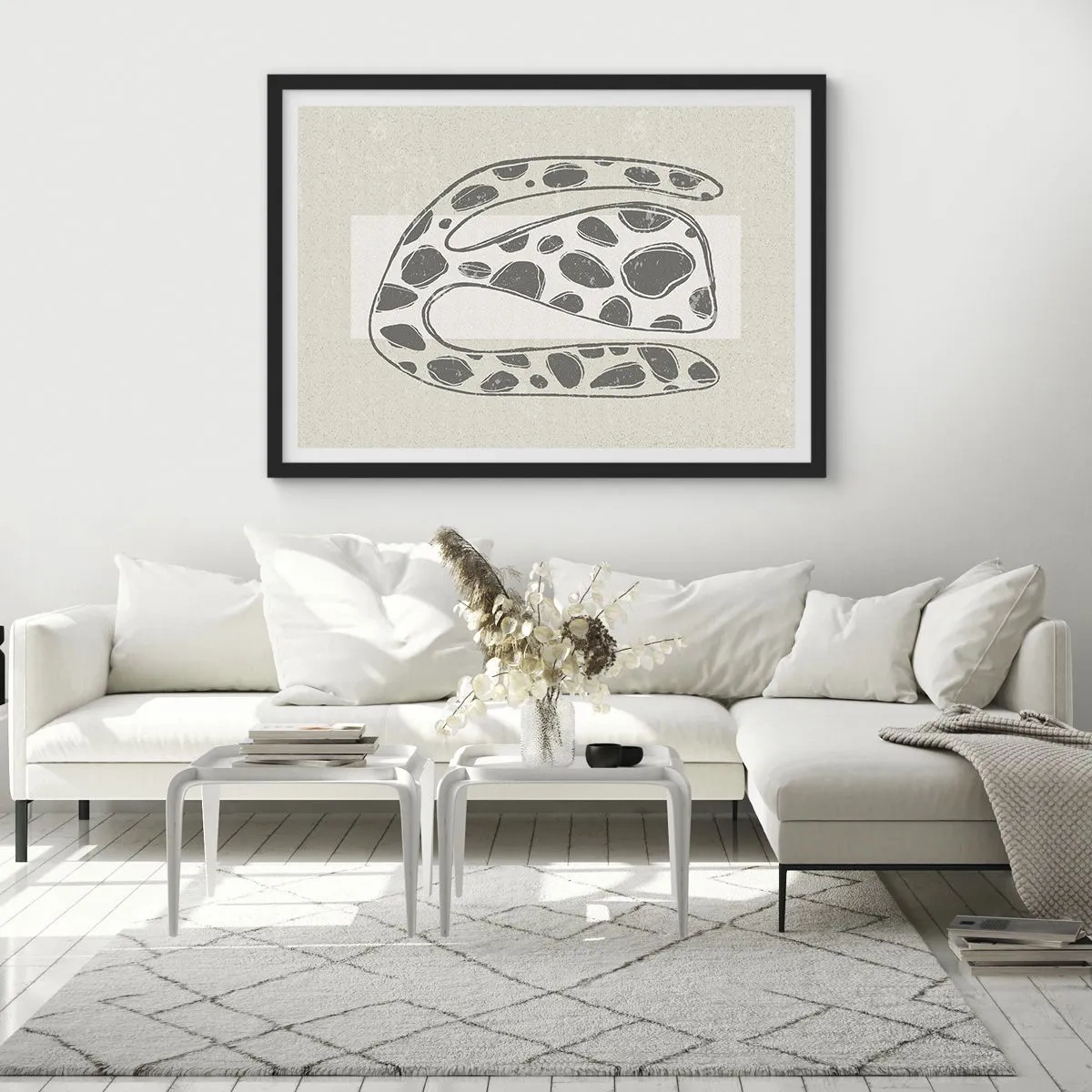 Plakat w czarnej ramie - Abstrakcyjny wzór organiczny w odcieniach szarości - 70x50cm - Przedziwne stworzenie - Nowoczesna dekoracja ścienna do salonu i sypialni ARTTOR
