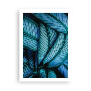 Plakat - Hipnotyzujące, niebiesko-zielone liście bananowca - 50x70cm - Linie życia - Nowoczesna dekoracja ścienna do salonu, kuchni i sypialni ARTTOR