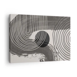 Obraz na płótnie - Geometryczne linie i owale w monochromatycznych odcieniach - 70x50cm - Owal zwycięża - Nowoczesna dekoracja ścienna do salonu i sypialni ARTTOR