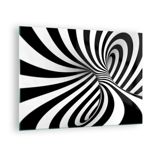 Obraz na szkle - Czarno-biała spirala tworząca dynamiczny efekt przestrzenny - 70x50cm - Kompozycja: tańcząca przestrzeń - Nowoczesna dekoracja ścienna do salonu i sypialni ARTTOR