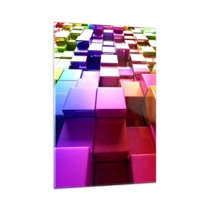 Obraz na szkle - Kolorowe geometryczne kostki 3D - 80x120cm - Op-artowe wespół w zespół - Nowoczesna dekoracja ścienna do salonu i sypialni ARTTOR