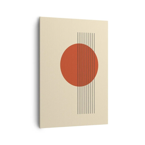 Obraz na płótnie - Abstrakcyjny okrąg w czerwieni z liniami na beżowym tle - 70x100cm - W koło i dalej - Nowoczesna dekoracja ścienna do salonu i sypialni ARTTOR