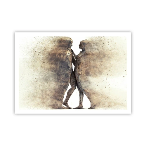 Plakat - Abstrakcyjny duet sylwetek w piaskowych odcieniach - 100x70cm - Z prochu powstali, by kochać - Nowoczesna dekoracja ścienna do salonu i sypialni ARTTOR