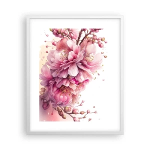 Plakat w białej ramie - Kwiat kwitnącej wiśni - 40x50 cm