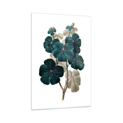 Obraz na szkle - Ilustracja botaniczna z liśćmi w odcieniach zieleni i beżu - 70x100cm - Ze starego zielnika - Nowoczesna dekoracja ścienna do salonu i sypialni ARTTOR