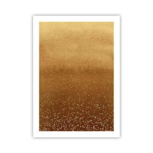 Plakat - Złoty gradient z drobnymi błyszczącymi elementami - 50x70cm - Narodziny światła - Nowoczesna dekoracja ścienna do salonu, kuchni i sypialni ARTTOR