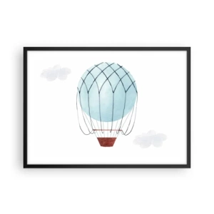 Plakat w czarnej ramie - Ręcznie malowany balon na tle delikatnych chmur - 70x50cm - Cały w chmurach - Nowoczesna dekoracja ścienna do salonu i sypialni ARTTOR