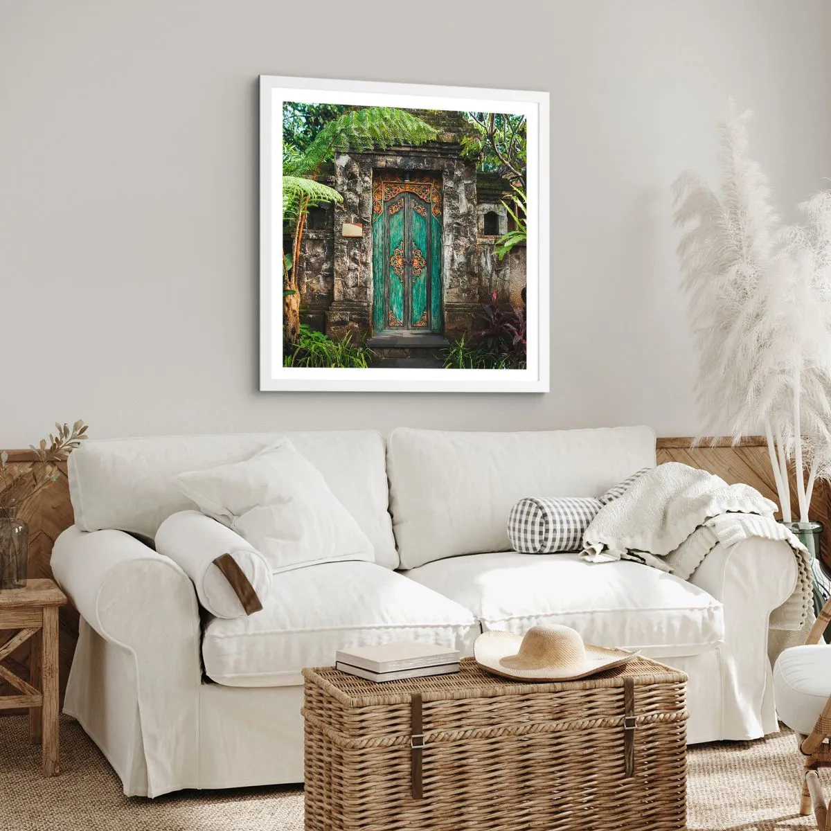 Plakat w białej ramie - Drzwi do egzotycznego świata - 40x40 cm