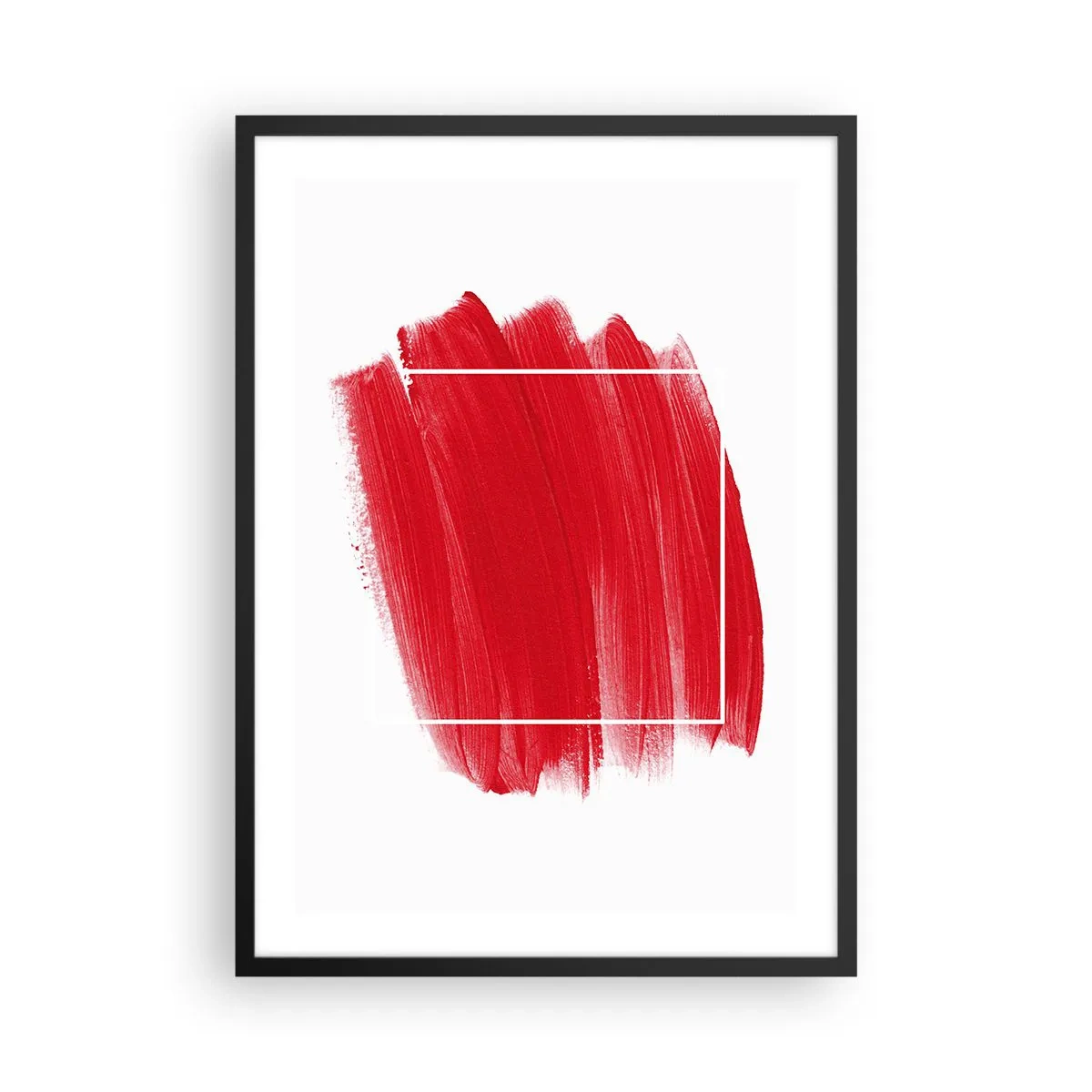 Plakat w czarnej ramie - Czerwony pędzel z białym konturem w minimalistycznym stylu - 50x70cm - Poza ramą - Nowoczesna dekoracja ścienna do salonu i sypialni ARTTOR