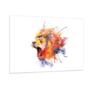 Obraz na szkle - Kolorowy lew w akwarelowym stylu na białym tle - 120x80cm - Wybuchnąć gniewem  - Nowoczesna dekoracja ścienna do salonu, kuchni i sypialni ARTTOR