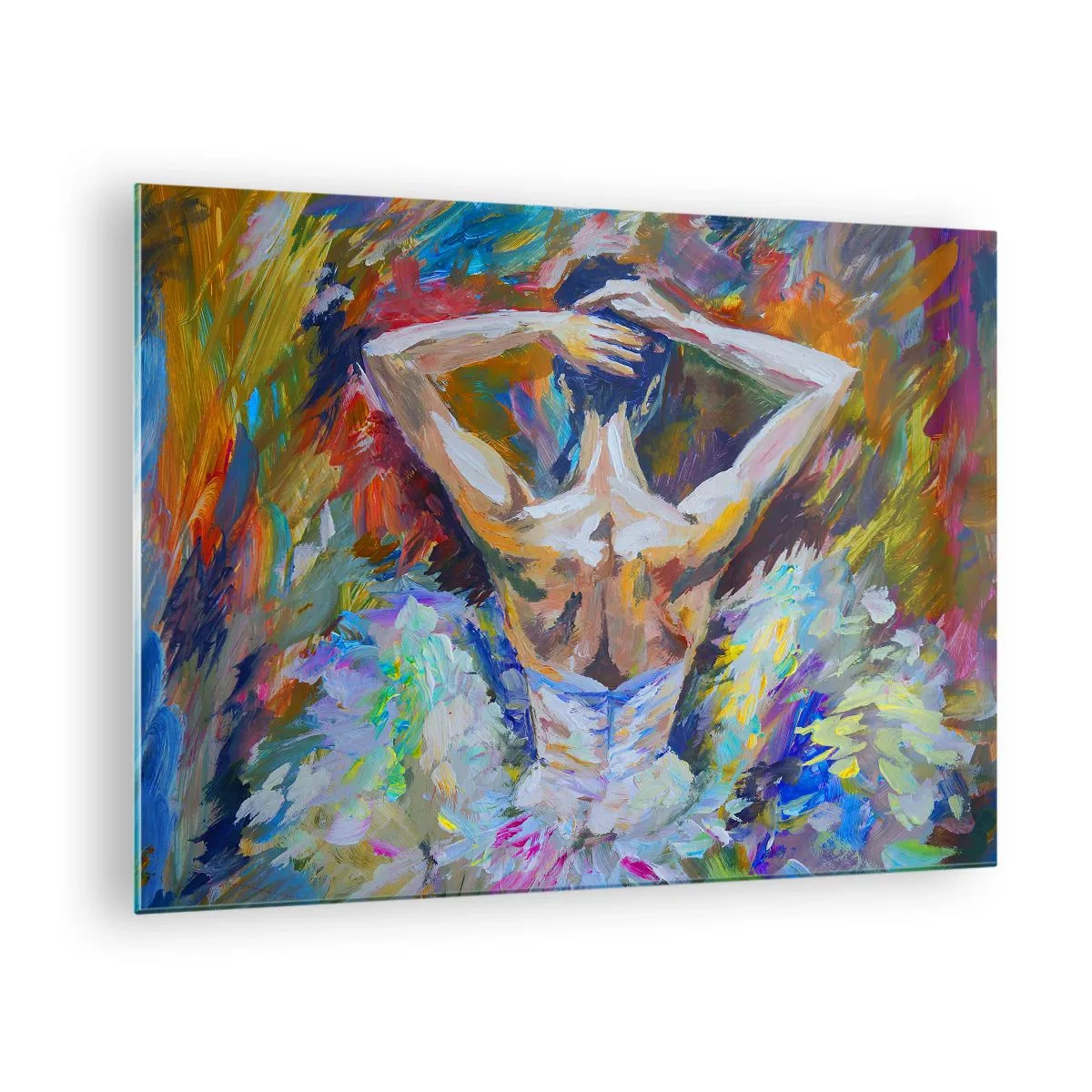 Obraz na szkle - Baletnica w ekspresyjnym malarskim stylu pełnym kolorów - 70x50cm - To może być wszysko - Nowoczesna dekoracja ścienna do salonu i sypialni ARTTOR