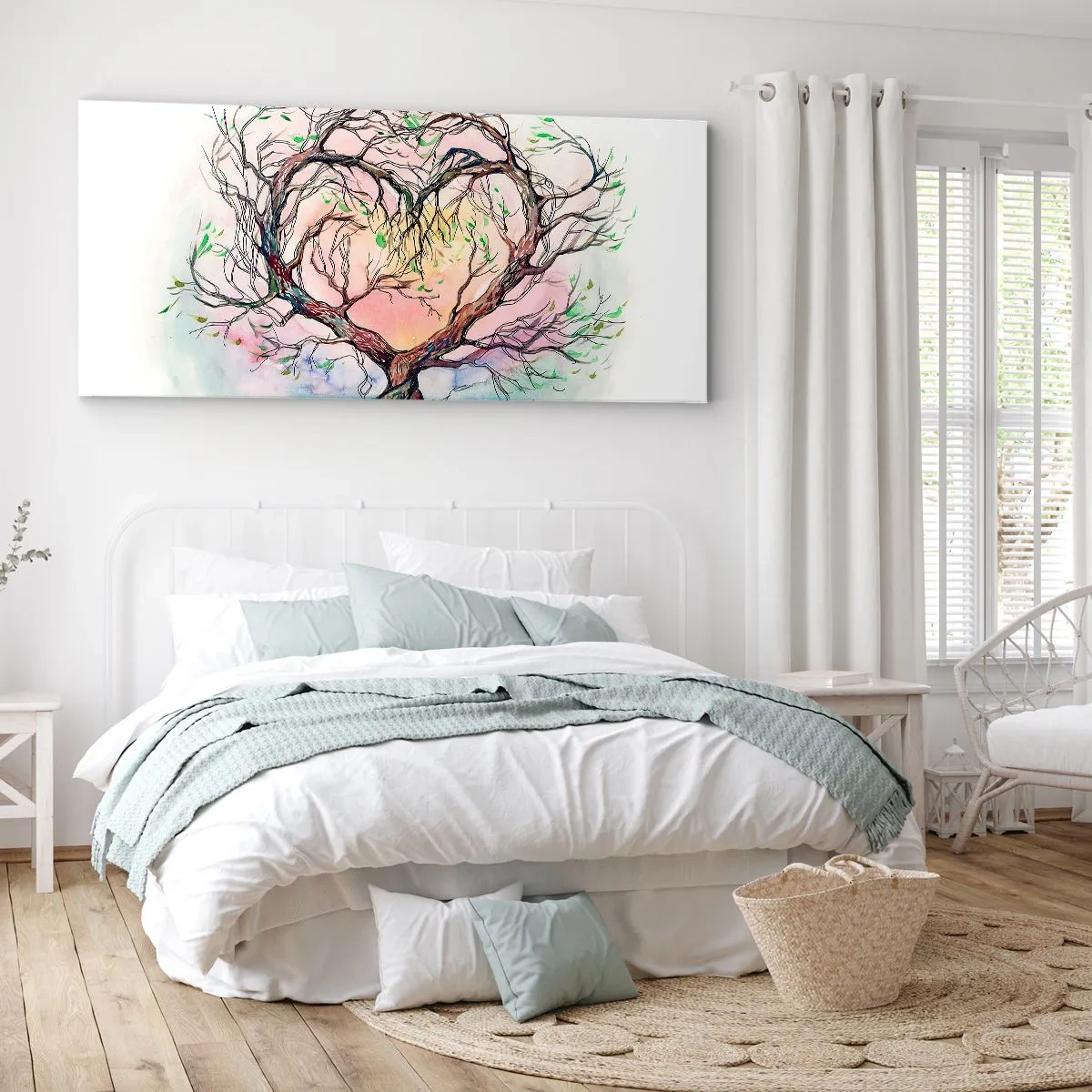 Obraz na płótnie - Drzewo w kształcie serca na tle delikatnych pastelowych kolorów - 140x50cm - Razem przeciwko wichurom - Nowoczesna dekoracja ścienna do salonu i sypialni ARTTOR