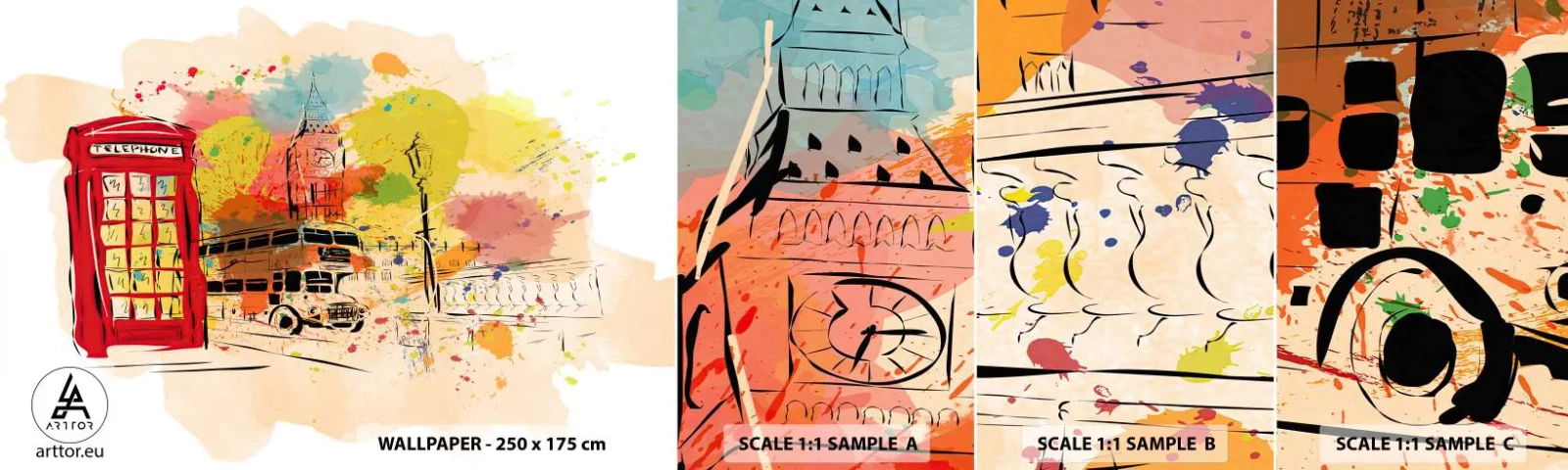 Fototapeta Próbka Samoprzylepna Deluxe Sticker - Miasto rozmaitości - Miasto, Londyn, Abstrakcja - 100x30 cm