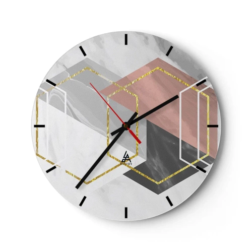 Zegar ścienny - Geometryczne figury z kolorowymi blokami i złotymi liniami - 30x30cm - Kompozycja łańcuchowa - Nowoczesna dekoracja ścienna do salonu, kuchni i sypialni ARTTOR