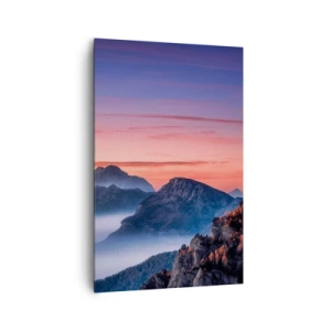 Obraz na płótnie - Górski krajobraz o wschodzie słońca z mgłami w dolinach - 80x120cm - Nad dolinami - Nowoczesna dekoracja ścienna do salonu i sypialni ARTTOR