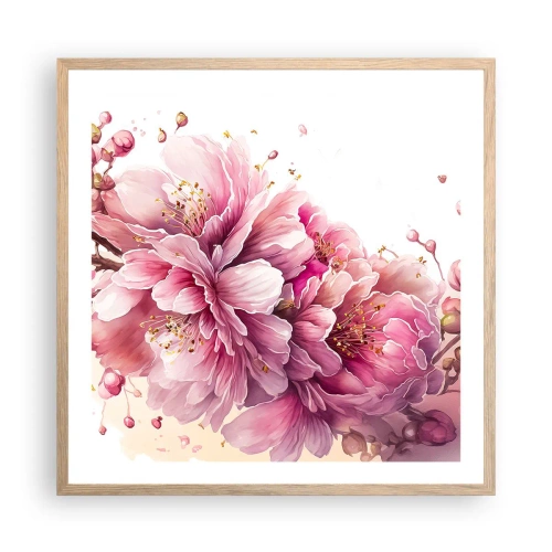 Plakat w ramie jasny dąb - Kwiat kwitnącej wiśni - 60x60 cm