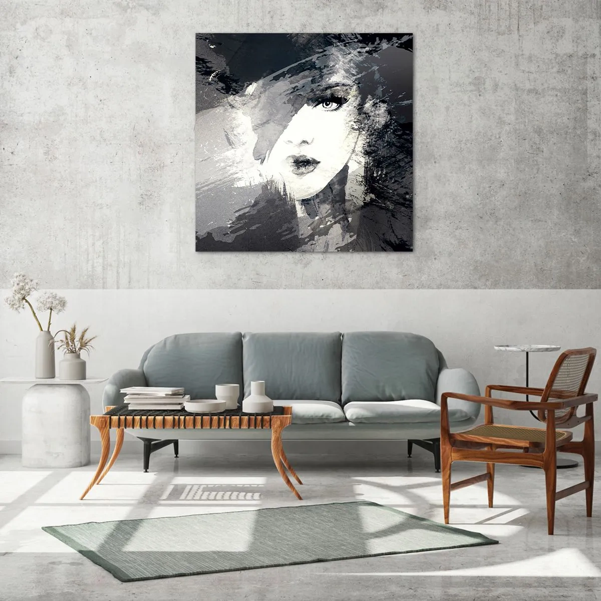 Obraz na szkle - Zza szarego woalu - 70x70 cm