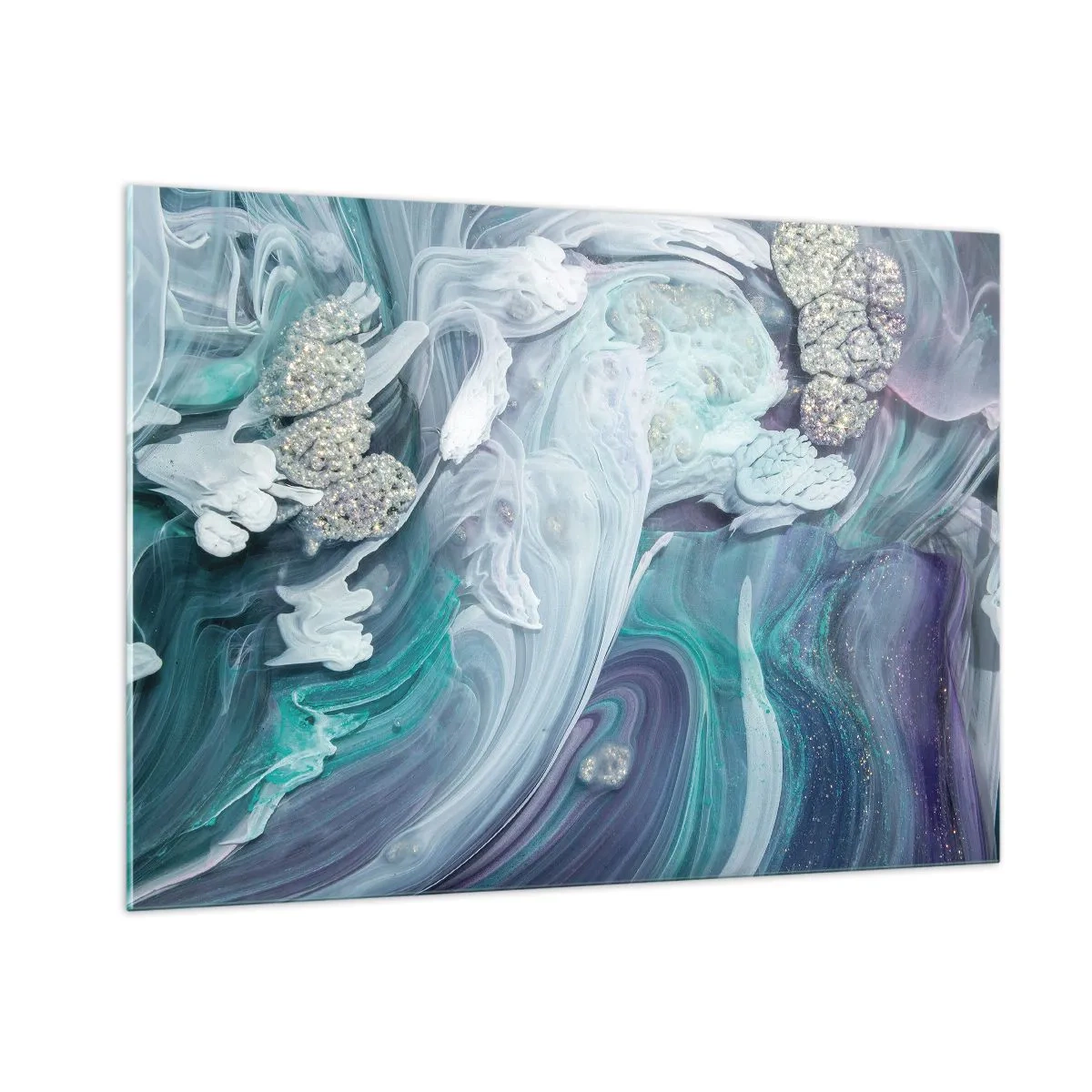 Obraz na szkle - Abstrakcyjna kompozycja w odcieniach błękitu, fioletu i bieli - 100x70cm - Nurty błękitu - Nowoczesna dekoracja ścienna do salonu, kuchni i sypialni ARTTOR