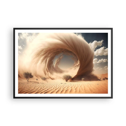 Plakat w czarnej ramie - Dynamiczny wir piasku na pustyni z drzewami - 100x70cm - Otwarty portal - Nowoczesna dekoracja ścienna do salonu i sypialni ARTTOR