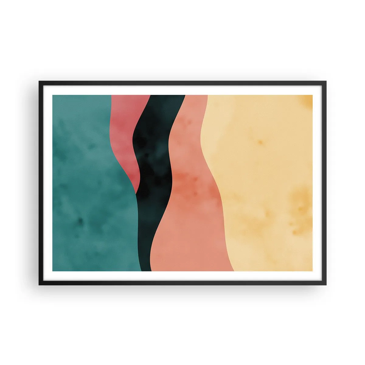 Plakat w czarnej ramie - Abstrakcyjne fale w pastelowych barwach - 100x70cm - Zgodna niezgodność - Nowoczesna dekoracja ścienna do salonu i sypialni ARTTOR