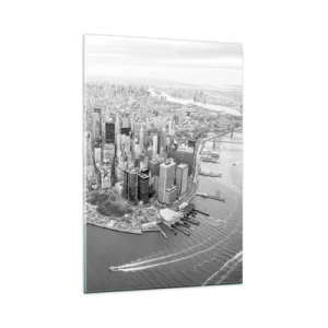 Obraz na szkle - Widok na Manhattan z lotu ptaka w czerni i bieli - 80x120cm - Jak nie pokochać? - Nowoczesna dekoracja ścienna do salonu i sypialni ARTTOR