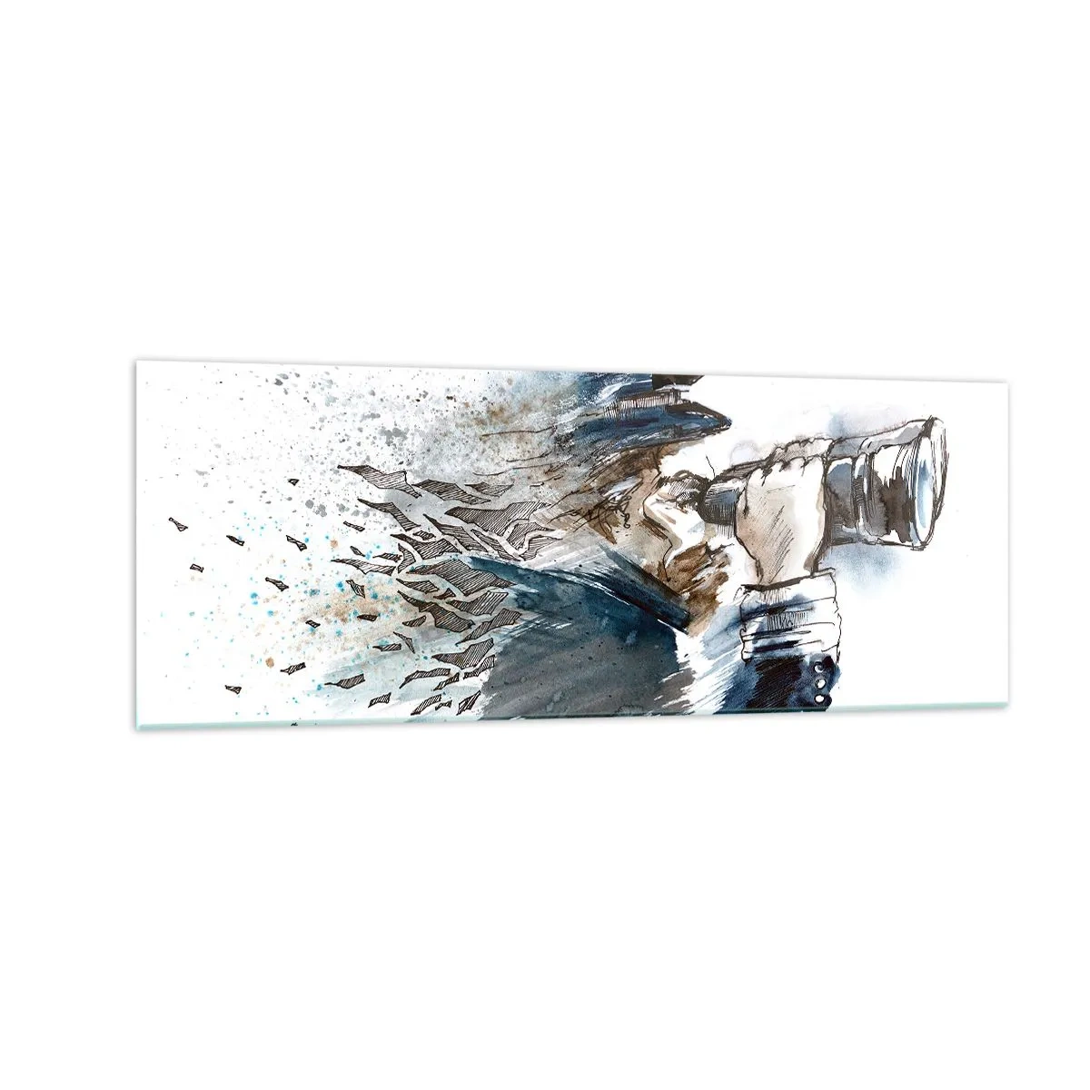 Obraz na szkle - Kapitan z lornetką w dynamicznej akwarelowej scenie - 140x50cm - Dziesięć w skali Beauforta! - Nowoczesna dekoracja ścienna do salonu i sypialni ARTTOR