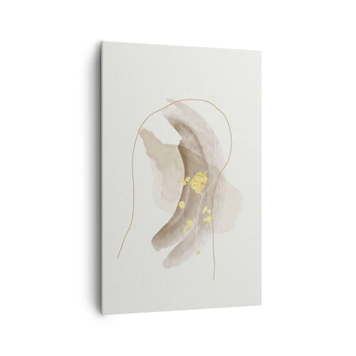 Obraz na płótnie - Abstrakcyjna kompozycja w odcieniach beżu i złota - 80x120cm - Napotkane w przestrzeni - Nowoczesna dekoracja ścienna do salonu i sypialni ARTTOR