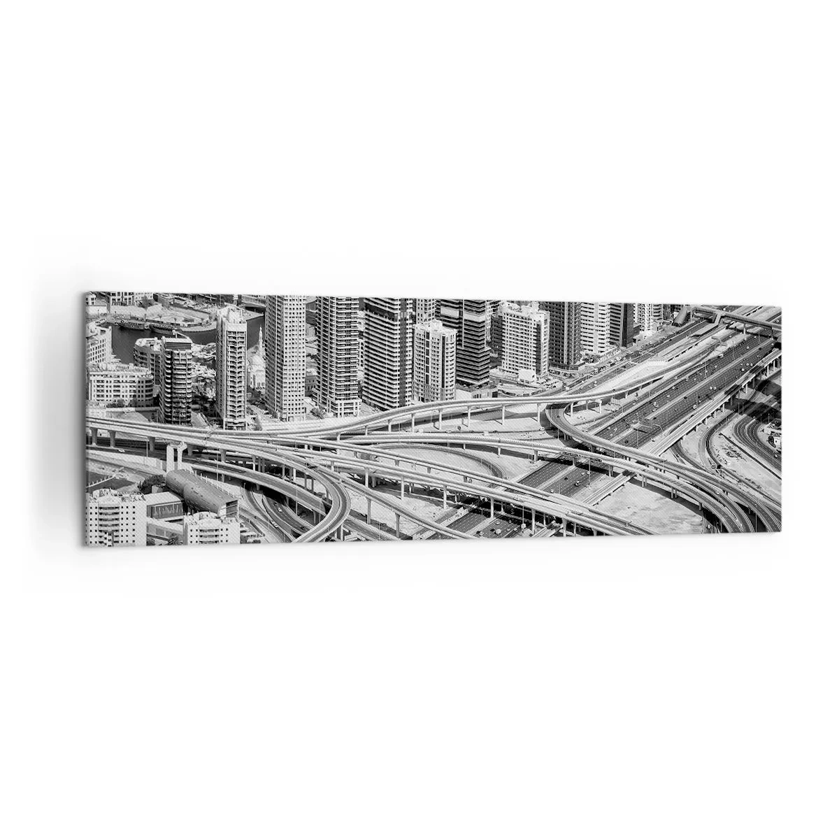 Obraz na płótnie - Widok na Dubaj z perspektywy lotu ptaka - 160x50cm - Dubaj – miasto niemożliwe - Nowoczesna dekoracja ścienna do salonu i sypialni ARTTOR