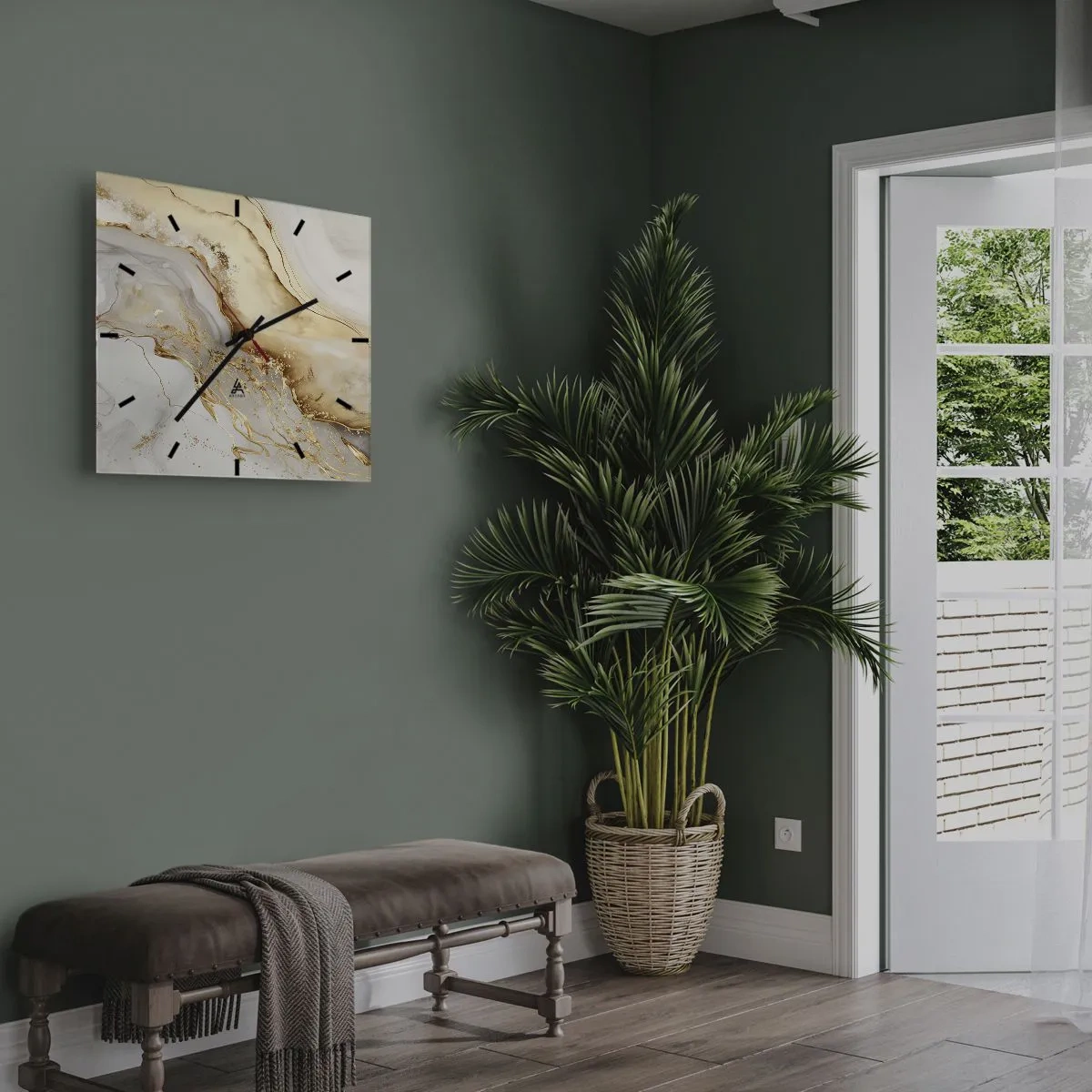 Zegar ścienny - Złote i marmurowe abstrakcyjne wzory na jasnym tle - 30x30cm - Abstrakcja: piękno i dobro - Nowoczesna dekoracja ścienna do salonu i sypialni ARTTOR