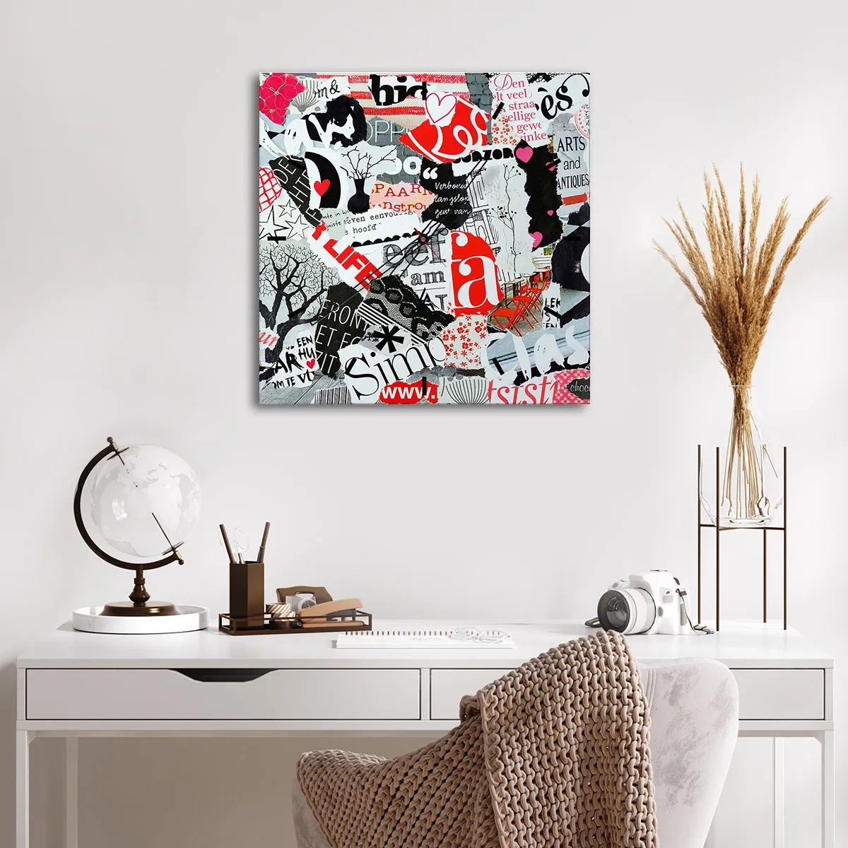 Zegar ścienny - Kolorowy kolaż z napisami, sercami i grafikami - 30x30cm - Hipsterski kolaż - Nowoczesna dekoracja ścienna do salonu i sypialni ARTTOR