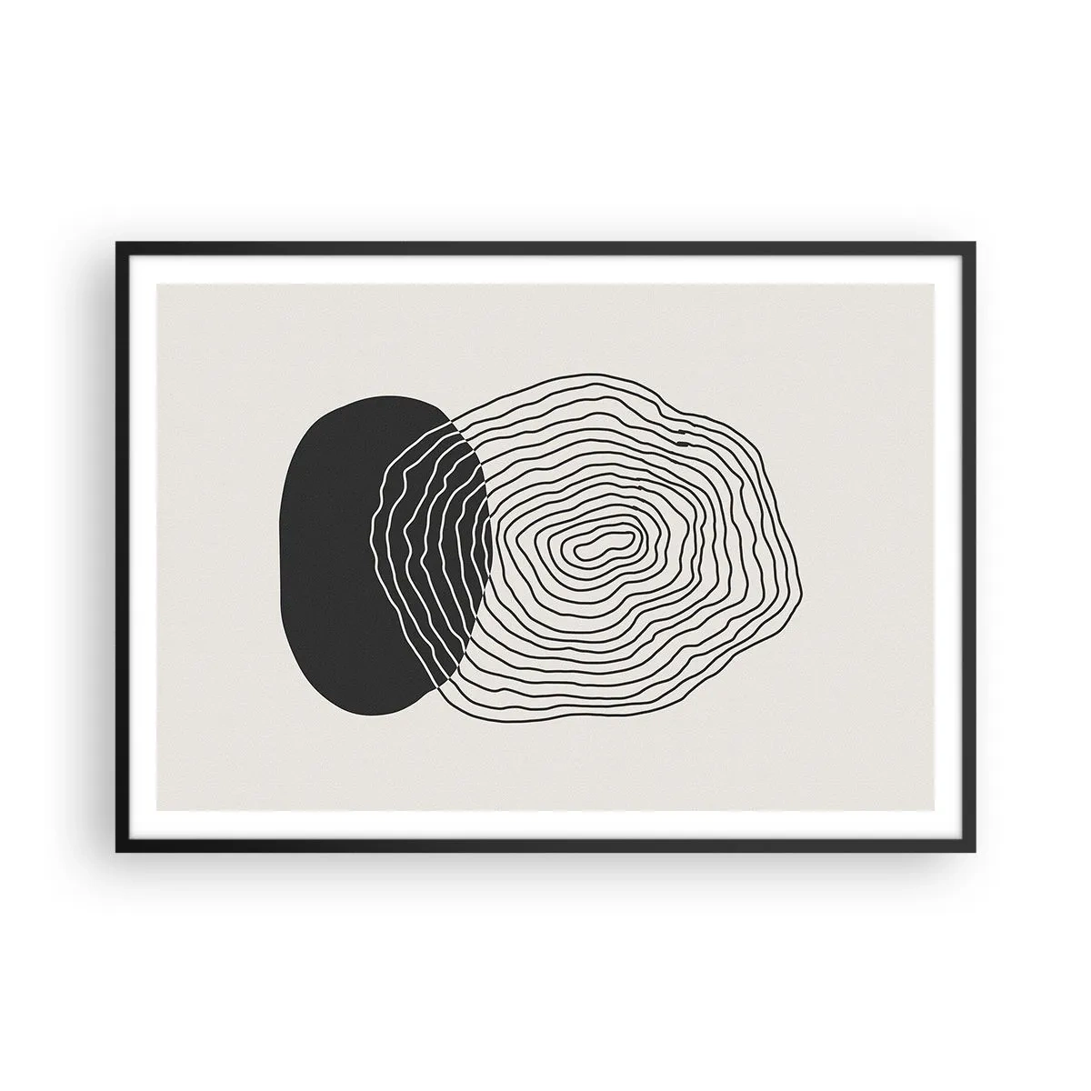 Plakat w czarnej ramie - Abstrakcyjny wzór z liniami i kształtami w czerni i bieli - 100x70cm - Trwanie i drganie - Nowoczesna dekoracja ścienna do salonu i sypialni ARTTOR