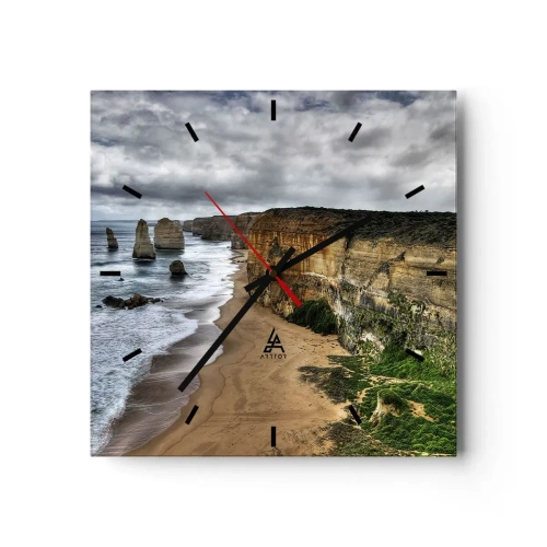 Zegar ścienny - Klifowe wybrzeże z plażą i skalnymi formacjami - 30x30cm - Surowe piękno - Nowoczesna dekoracja ścienna do salonu i sypialni ARTTOR