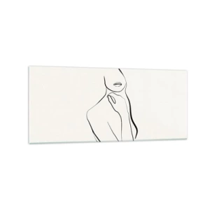 Obraz na szkle - Minimalistyczny szkic sylwetki kobiety na jasnym tle - 120x50cm - Fala melancholii - Nowoczesna dekoracja ścienna do salonu i sypialni ARTTOR