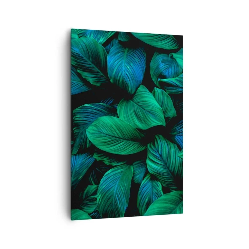 Obraz na płótnie - Zielone liście w minimalistycznym stylu - 80x120cm - W zielonym tłumie - Nowoczesna dekoracja ścienna do salonu i sypialni ARTTOR