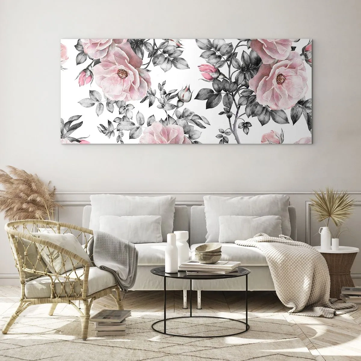 Obraz na szkle - Zagubić się w kwiatach róż - 90x30 cm