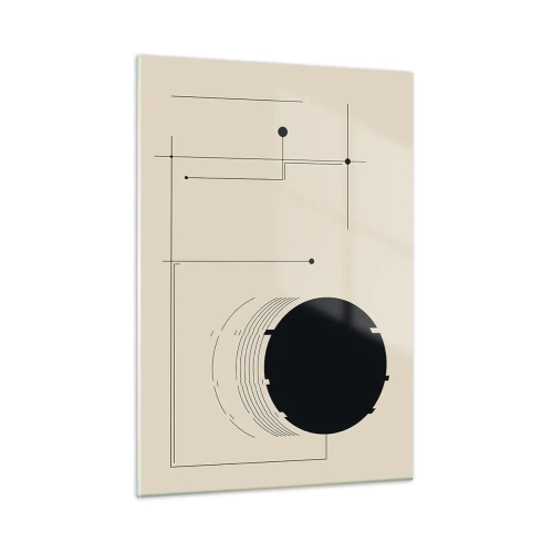 Obraz na szkle - Abstrakcyjna kompozycja z czarnym kołem i geometrycznymi liniami - 50x70cm - Sprężysta i dynamiczna kompozycja - Nowoczesna dekoracja ścienna do salonu, kuchni i sypialni ARTTOR
