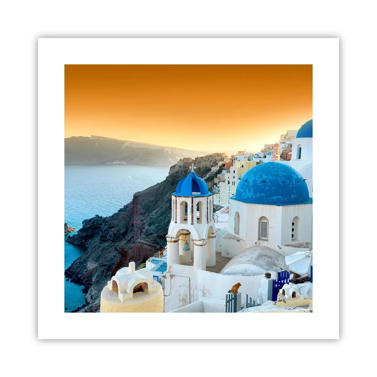 Plakat - Santorini - przytulone do skał - 40x40 cm