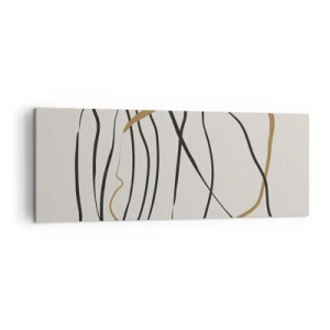 Obraz na płótnie - Artystyczne linie w czerni i złocie na jasnym tle - 140x50cm - Kompozycja – taniec opętaniec - Nowoczesna dekoracja ścienna do salonu i sypialni ARTTOR