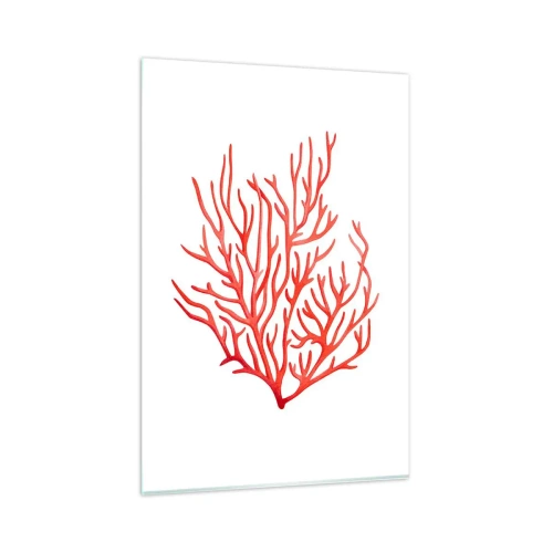 Obraz na szkle - Czerwony koral na białym tle w minimalistycznym stylu - 80x120cm - Koralowy filigran - Nowoczesna dekoracja ścienna do salonu i sypialni ARTTOR