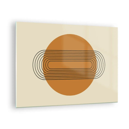 Obraz na szkle - Geometryczna abstrakcja z okręgiem i liniami - 70x50cm - Plan doskonały - Nowoczesna dekoracja ścienna do salonu i sypialni ARTTOR