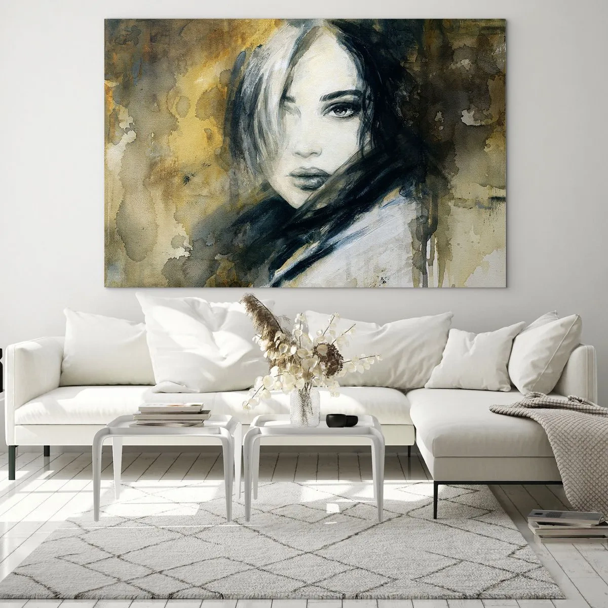 Obraz na szkle - Portret kobiety w akwarelowym stylu - 100x70cm - bardziej niewinna czy zmysłowa? - Nowoczesna dekoracja ścienna do salonu, kuchni i sypialni ARTTOR
