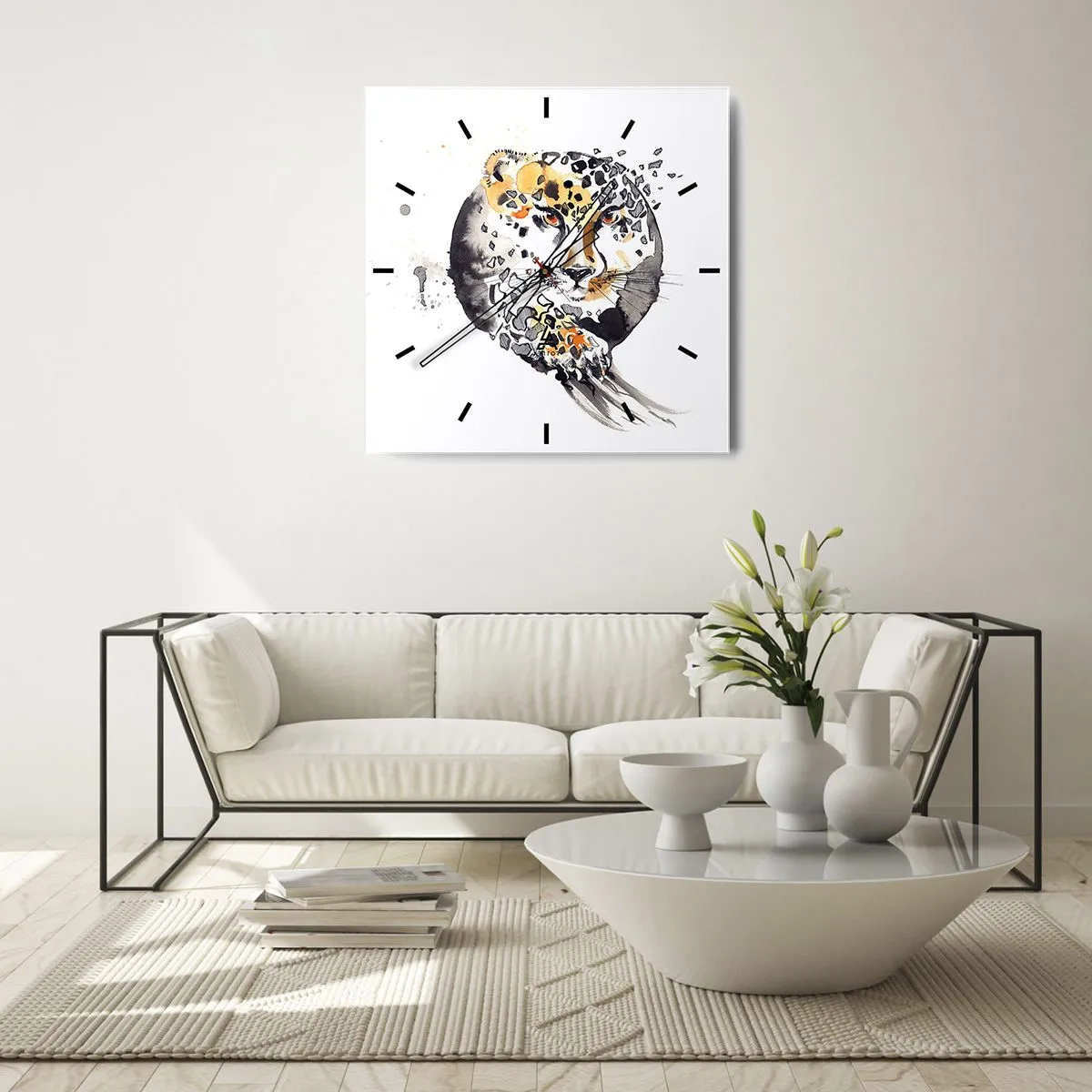 Zegar ścienny - Artystyczna akwarela z motywem geparda - 30x30cm - Drapieżna uroda - Nowoczesna dekoracja ścienna do salonu i sypialni ARTTOR