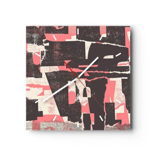 Zegar ścienny - Abstrakcyjna kompozycja w odcieniach różu i brązu - 30x30cm - Cały ten zgiełk - Nowoczesna dekoracja ścienna do salonu i sypialni ARTTOR