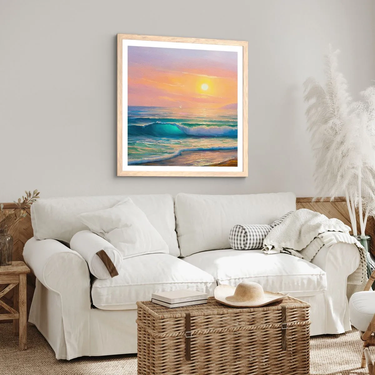 Plakat w ramie jasny dąb - Turkusowa pieśń fal - 40x40 cm