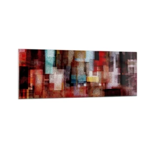 Obraz na szkle - Geometryczna abstrakcja w intensywnych odcieniach czerwieni - 140x50cm - Pomieszanie z poplątaniem - Nowoczesna dekoracja ścienna do salonu i sypialni ARTTOR