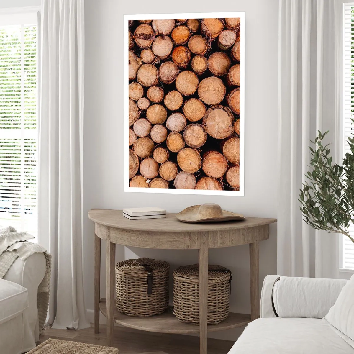 Plakat - Naturalne ścięte pnie drzew w artystycznym układzie - 50x70cm - Nowy początek - Nowoczesna dekoracja ścienna do salonu, kuchni i sypialni ARTTOR