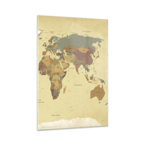 Obraz na szkle - Stylizowana mapa świata w odcieniach beżu i pastelowych kolorów - 80x120cm - Dla ciebie - cały świat - Nowoczesna dekoracja ścienna do salonu i sypialni ARTTOR