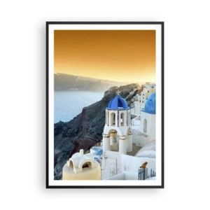 Plakat w czarnej ramie - Santorini - przytulone do skał - 70x100 cm